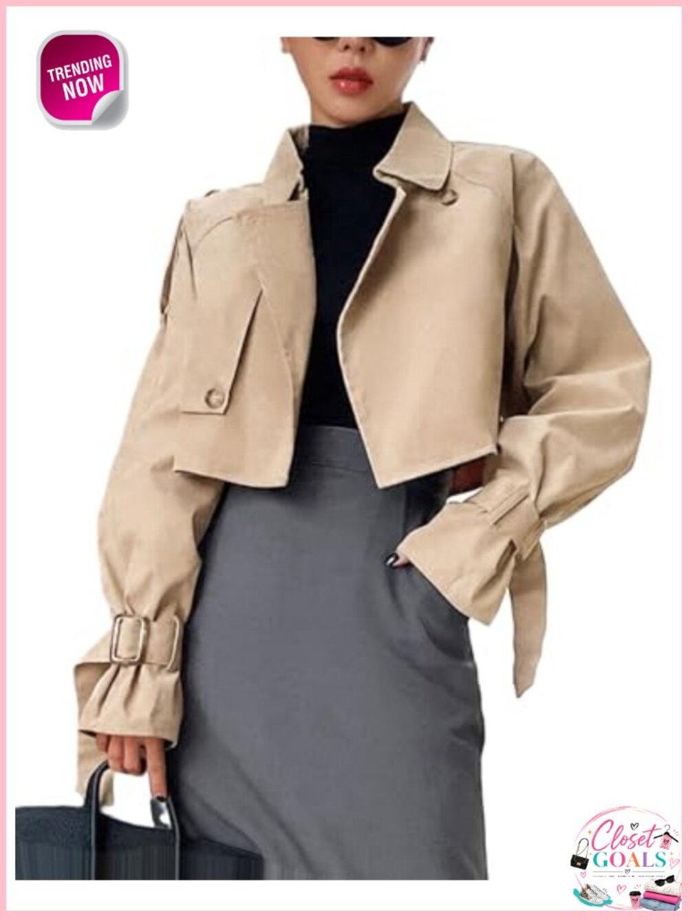 Cropped Trench Coat Double Breasted Long Sleeve Women's Jacket